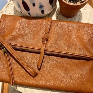 Vegan Leather Cognac Wristlet Clutch